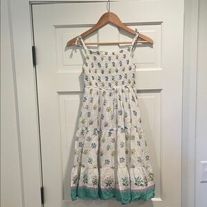 Boden Kids Dress with Floral Patterns in Green and Blue